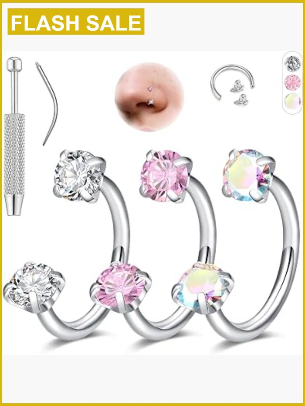 18G Horseshoe Nose Rings Set Surgical Steel 6-8mm Piercing Jewelry